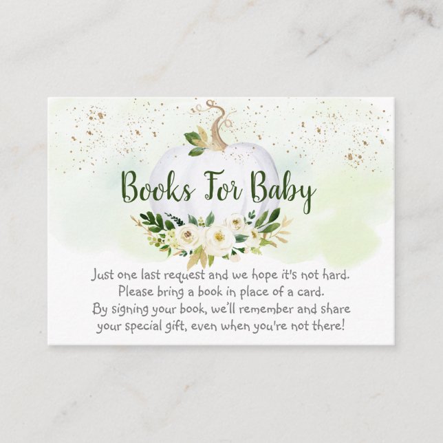 Pumpkin Greenery Gold Baby Shower Book Request Enclosure Card (Front)