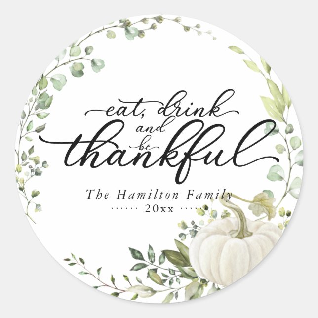 Pumpkin Greenery Wreath Thanksgiving Dinner Classic Round Sticker (Front)
