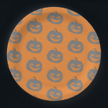 Pumpkin grey & orange Halloween party Paper Plate<br><div class="desc">Cool Black and orange Jack O'lantern Halloween party paper plates.
Fun party supplies,  decorations and disposable accessories for costume party,  halloween,  scary,  fright,  frightening,  trick or treat,  night gathering,  bbq,  dinner,  birthday,  wedding.

Available in small and large. Change the quantity to get the cheapest bulk price.</div>