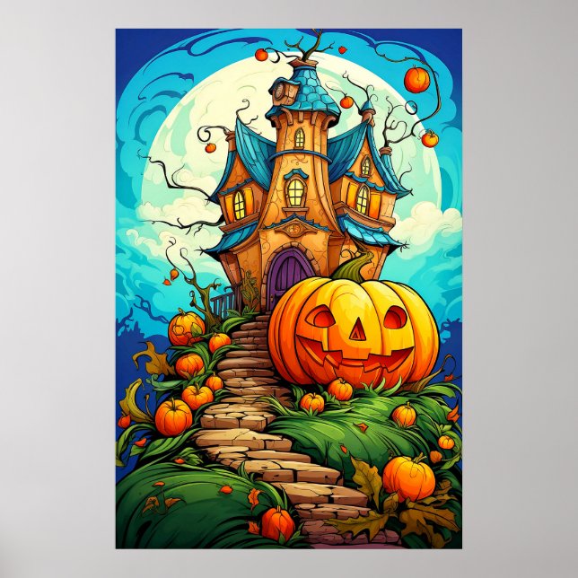 Pumpkin Guarded Halloween Haunted House Poster (Front)