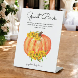 Pumpkin Guest Book Baby Shower Wedding Pedestal Sign