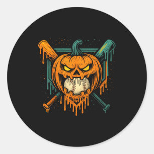 Pumpkin Halloween Baseball Ice Cream Drip Soky Boy Classic Round Sticker
