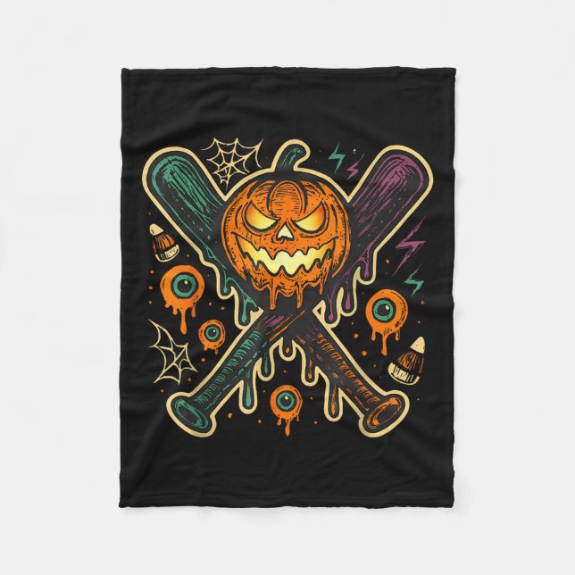 Pumpkin Halloween Baseball Ice Cream Drip Soky Boy Fleece Blanket (Front)