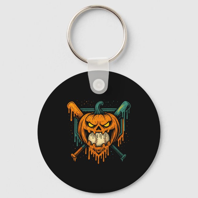 Pumpkin Halloween Baseball Ice Cream Drip Soky Boy Key Ring (Front)