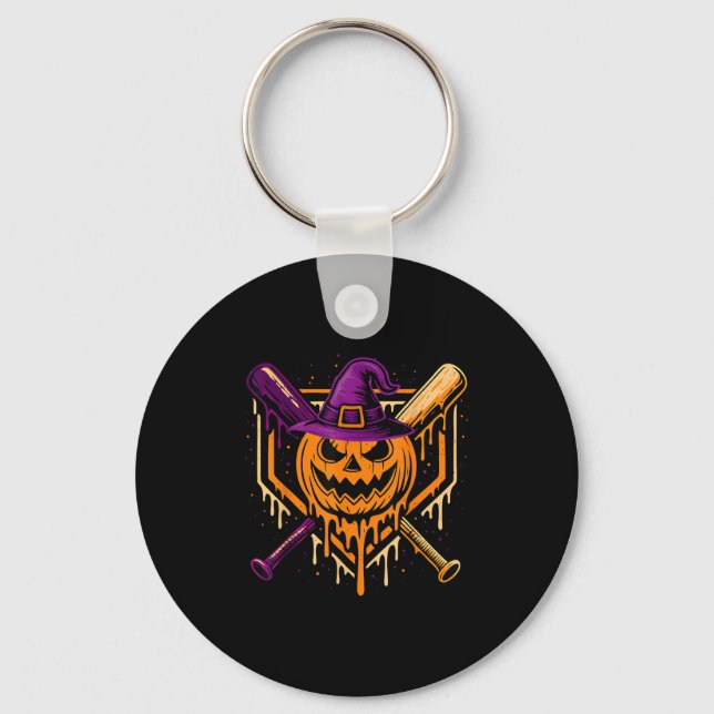 Pumpkin Halloween Baseball Ice Cream Drip Soky Boy Key Ring (Front)