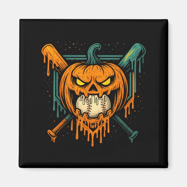 Pumpkin Halloween Baseball Ice Cream Drip Soky Boy Magnet (Front)