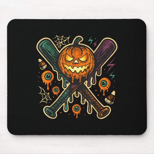 Pumpkin Halloween Baseball Ice Cream Drip Soky Boy Mouse Mat (Front)