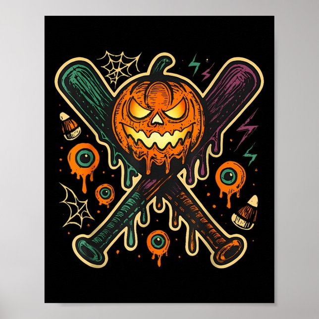 Pumpkin Halloween Baseball Ice Cream Drip Soky Boy Poster (Front)