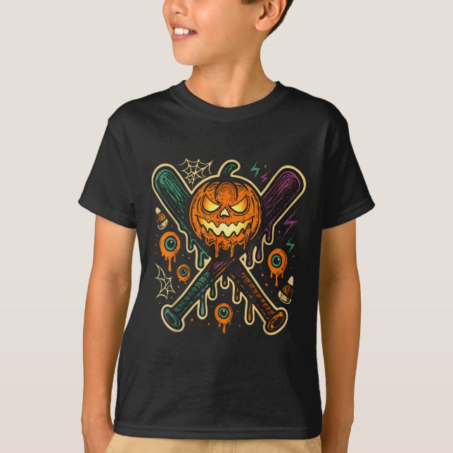 Pumpkin Halloween Baseball Ice Cream Drip Soky Boy T-Shirt (Front)
