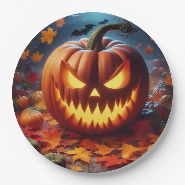 pumpkin/Halloween/bat spooky  Paper Plate (Front)