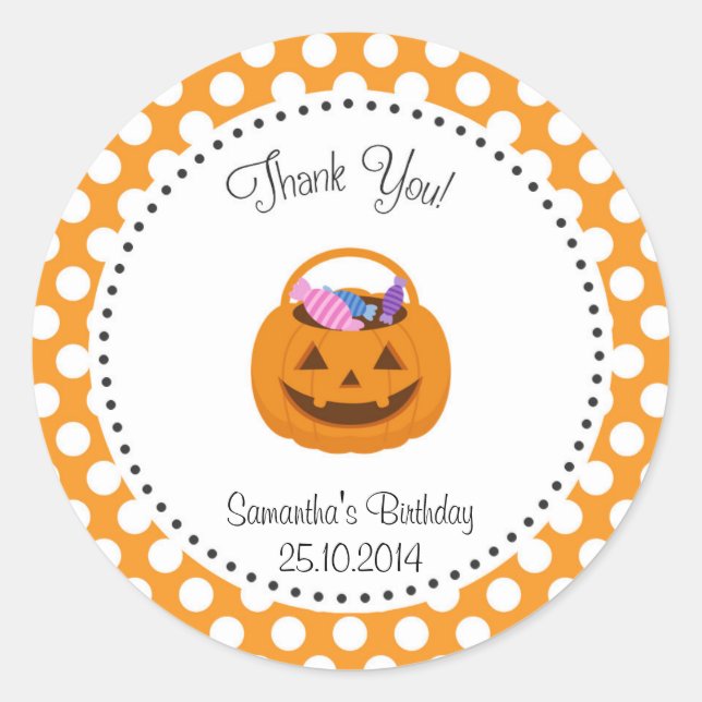 Pumpkin Halloween Birthday Thank You Sticker (Front)