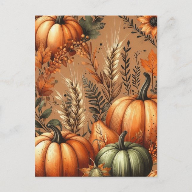 Pumpkin Halloween, Botanical Greenery & Fall  Postcard (Front)