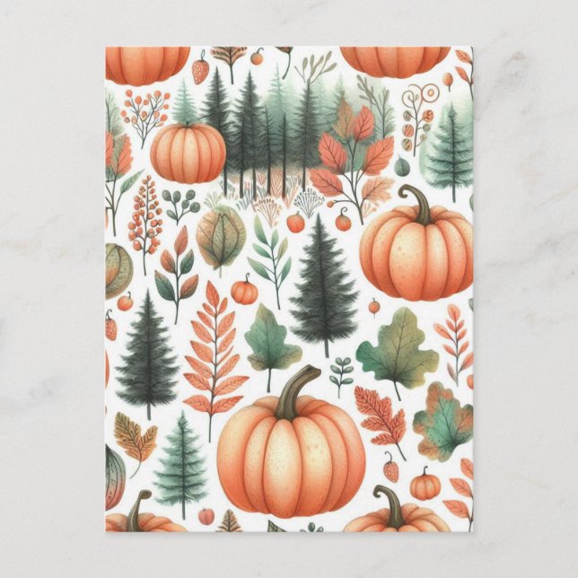 Pumpkin Halloween, Botanical Greenery & Fall  Postcard (Front)