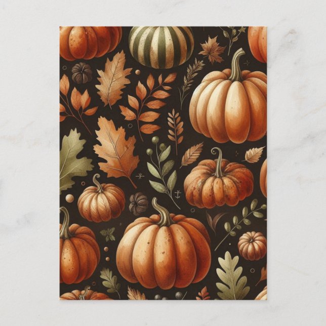 Pumpkin Halloween, Botanical Greenery & Fall  Postcard (Front)