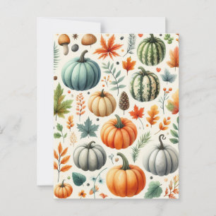 Pumpkin Halloween, Botanical Greenery & Fall Postcard