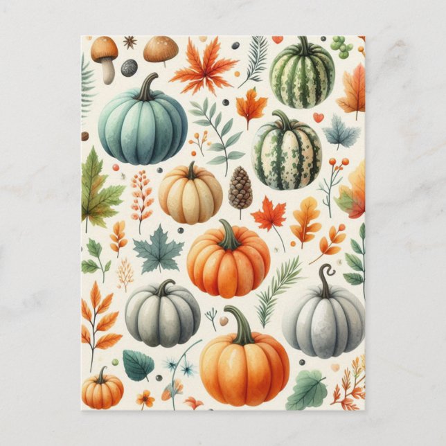 Pumpkin Halloween, Botanical Greenery & Fall  Postcard (Front)