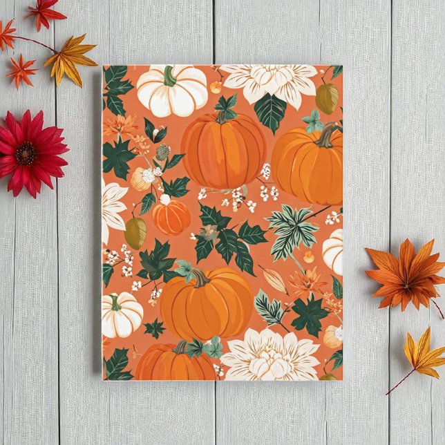 Pumpkin Halloween, Botanical Orange Greenery Fall  Postcard (Creator Uploaded)