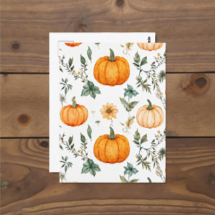 Pumpkin Halloween, Botanical Orange Greenery Fall Postcard