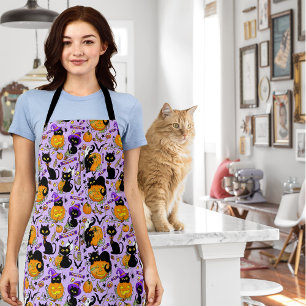 Pumpkin Halloween Candy Black Cats Apron