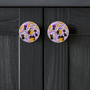 Pumpkin Halloween Candy Black Cats Ceramic Knob
