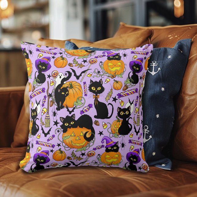 Pumpkin Halloween Candy Black Cats Cushion (Creator Uploaded)