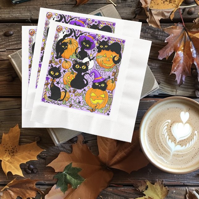 Pumpkin Halloween Candy Black Cats Napkin (Creator Uploaded)