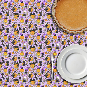 Pumpkin Halloween Candy Black Cats Tablecloth