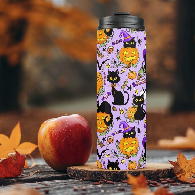 Pumpkin Halloween Candy Black Cats Thermal Tumbler (Creator Uploaded)