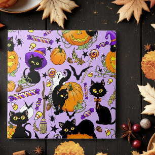 Pumpkin Halloween Candy Black Cats Tile
