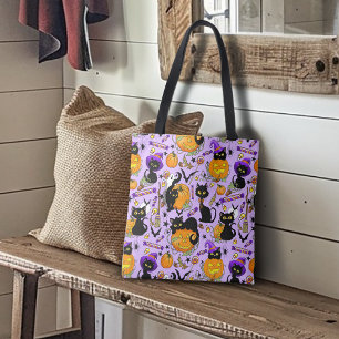 Pumpkin halloween Candy Black Cats Tote Bag