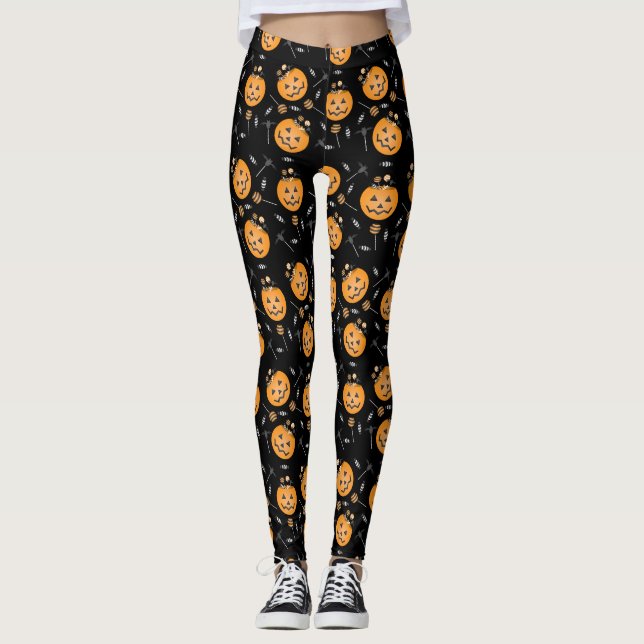 Pumpkin Halloween Candy Lollipop Leggings (Front)