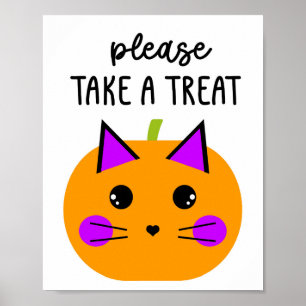 Pumpkin Halloween Cat Please Take a Treat Poster