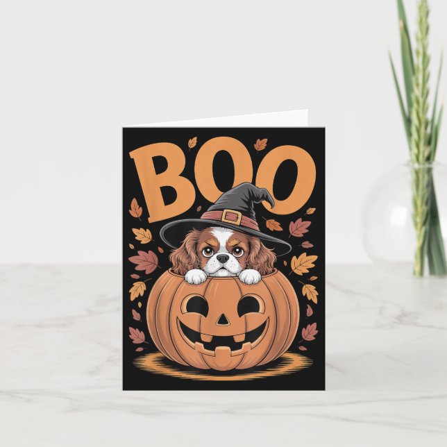 Pumpkin Halloween Cavalier King Charles Spaniel  Card (Front)