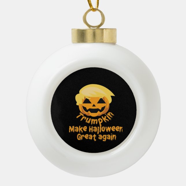 Pumpkin Halloween Design Ceramic Ball Christmas Ornament (Front)