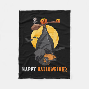 Pumpkin Halloween For Women &amp; Bat Sausage Dog  Fleece Blanket