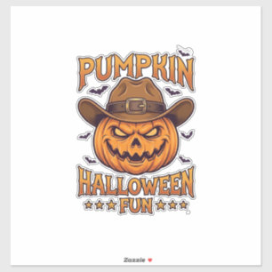 Pumpkin Halloween Fun Jack Lantern Cowboy Hat Bats