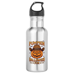 Pumpkin Halloween Fun Jack Lantern Cowboy Hat Bats 532 Ml Water Bottle