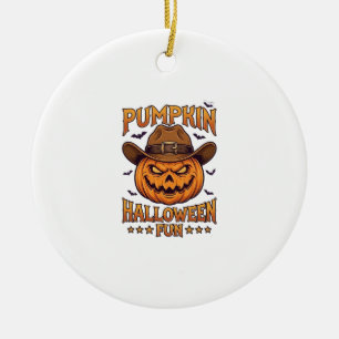 Pumpkin Halloween Fun Jack Lantern Cowboy Hat Bats Ceramic Tree Decoration