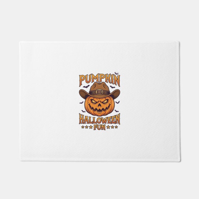 Pumpkin Halloween Fun Jack Lantern Cowboy Hat Bats Doormat (Front)
