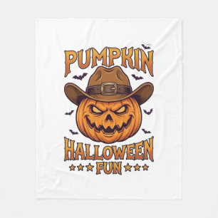 Pumpkin Halloween Fun Jack Lantern Cowboy Hat Bats Fleece Blanket