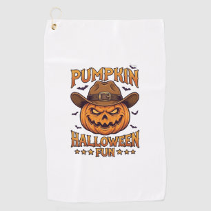Pumpkin Halloween Fun Jack Lantern Cowboy Hat Bats Golf Towel