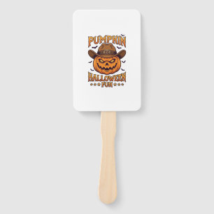 Pumpkin Halloween Fun Jack Lantern Cowboy Hat Bats Hand Fan
