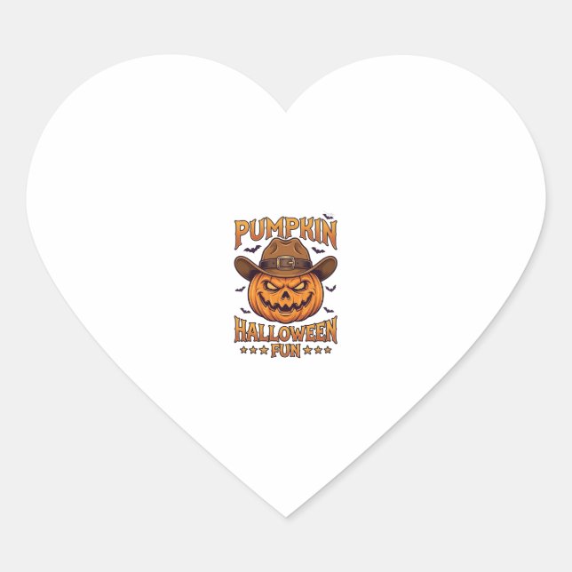 Pumpkin Halloween Fun Jack Lantern Cowboy Hat Bats Heart Sticker (Front)