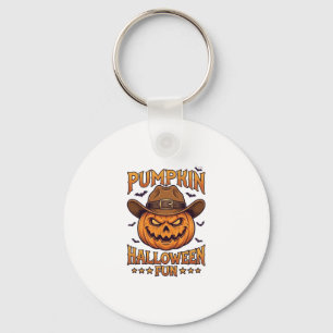 Pumpkin Halloween Fun Jack Lantern Cowboy Hat Bats Key Ring