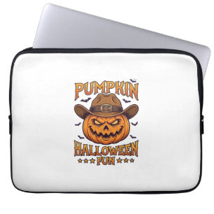 Pumpkin Halloween Fun Jack Lantern Cowboy Hat Bats Laptop Sleeve