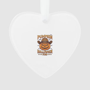 Pumpkin Halloween Fun Jack Lantern Cowboy Hat Bats Ornament