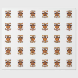 Pumpkin Halloween Fun Jack Lantern Cowboy Hat Bats Wrapping Paper