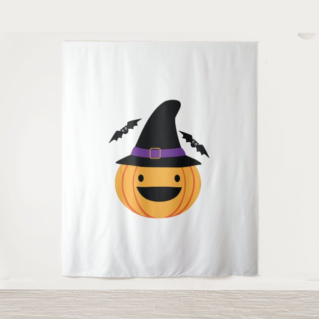 Pumpkin Halloween Jack O Lantern Bat Tapestry (Front)
