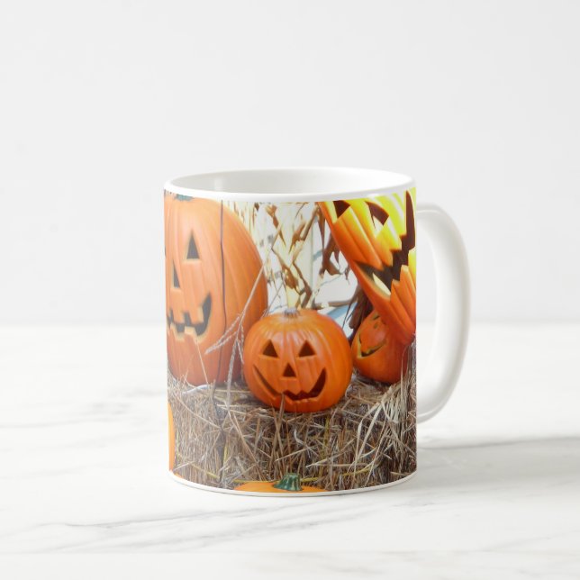 Pumpkin halloween jack o lantern orange pumpkins coffee mug (Front Right)