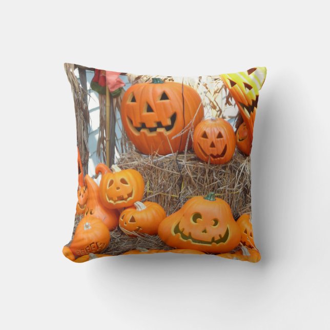 Pumpkin halloween jack o lantern orange pumpkins cushion (Front)